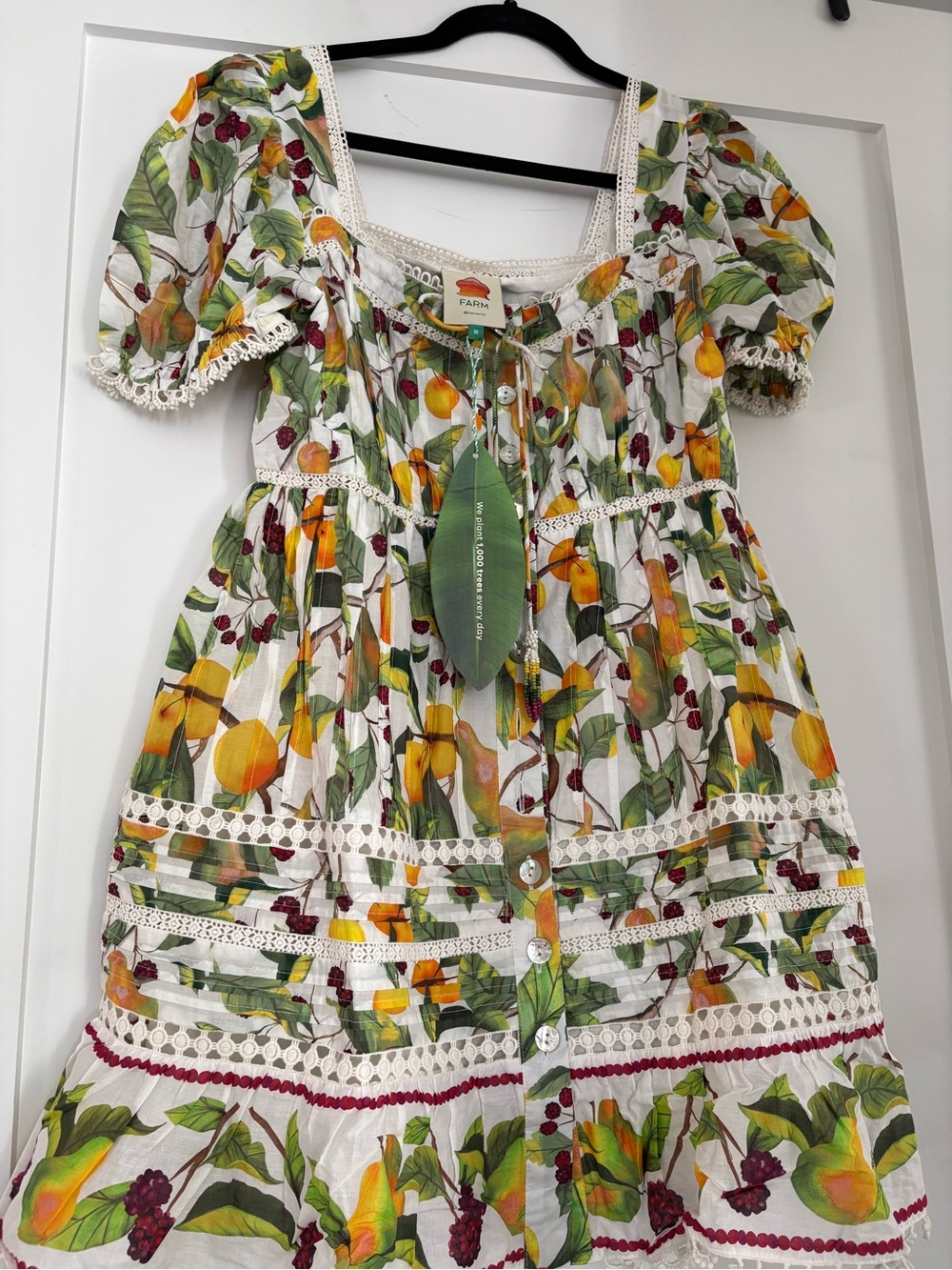 FARM Rio Lemon & Floral Puff-Sleeve Mini Dress in White, Yellow & Green - Picture 8 of 8